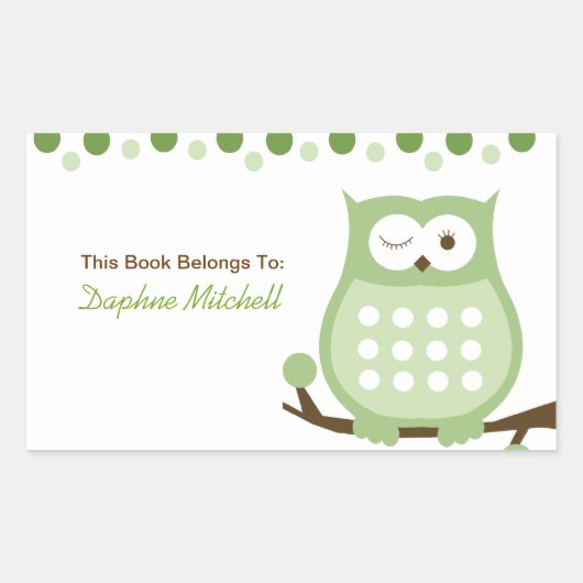 Trendy Owl (grün) Custom Book Plate Aufkleber (Vorderseite)