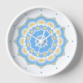 Trendy Pale Blue and Yellow Abstract Mandala Uhr (Vorderseite)