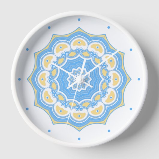 Trendy Pale Blue and Yellow Abstract Mandala Uhr (Vorderseite)