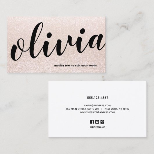Trendy Pale Pink Glitzer Script Calligraphy Salon Visitenkarte (Vorne/Hinten)