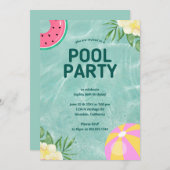 Trendy Palm Springs Pool Party Geburtstag Einladung (Vorne/Hinten)