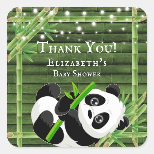 Trendy Panda Bear Bamboo Baby Dusche Vielen Dank Quadratischer Aufkleber (Vorderseite)