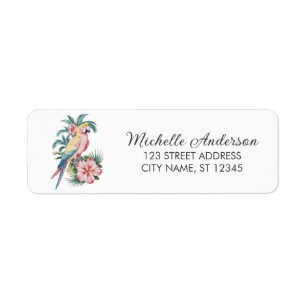 Trendy Parrot und Hibisc Return Address Label