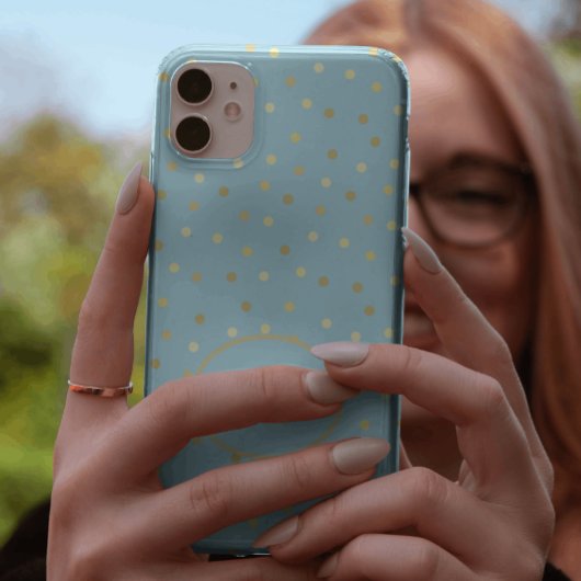Trendy Pastel Blue Gold Confetti Dots Personalisie iPhone Hülle