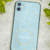 Trendy Pastel Blue Gold Confetti Dots Personalisie iPhone Hülle