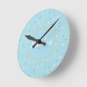 Trendy Pastel Blue Gold Confetti Dots Runde Wanduhr (Winkel)