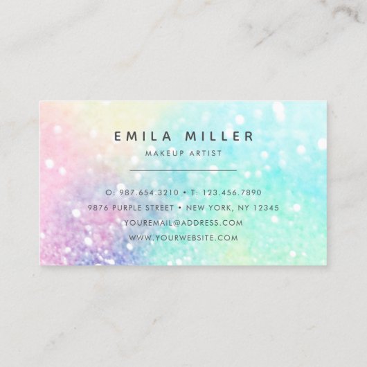 Trendy Pastel Glitzer Makeup Artist Friseur Salon Visitenkarte (Rückseite)