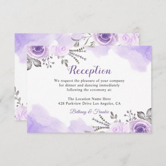 Trendy Pastel Lila Blumenchic Hochzeitsempfang Begleitkarte (Vorne/Hinten)