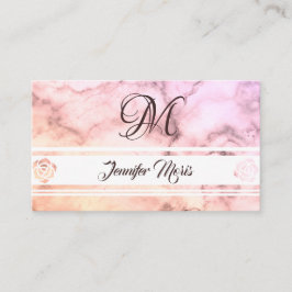 Trendy Pastel Marmor Pink Beige mit Monogramm Visitenkarte