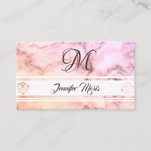 Trendy Pastel Marmor Pink Beige mit Monogramm Visitenkarte (Vorderseite)