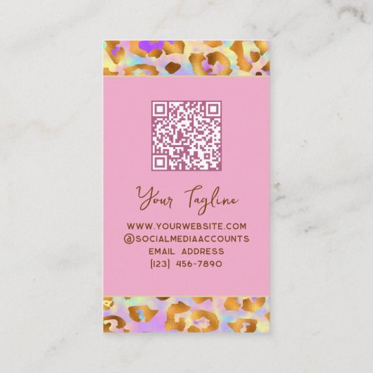 Trendy Pastel Modern Gold Leopard Print QR Code Visitenkarte (Rückseite)