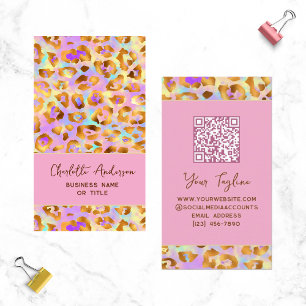 Trendy Pastel Modern Gold Leopard Print QR Code Visitenkarte