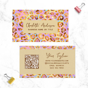 Trendy Pastel Modern Gold Leopard Print QR Code Visitenkarte