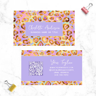 Trendy Pastel Modern Gold Leopard Print QR Code Visitenkarte