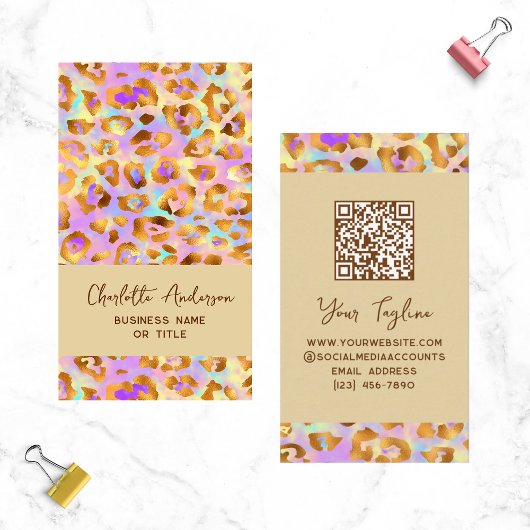 Trendy Pastel Modern Gold Leopard Print QR Code Visitenkarte