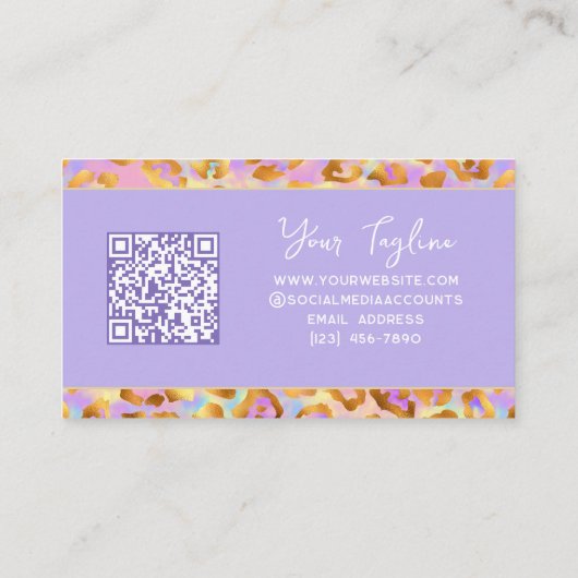 Trendy Pastel Modern Gold Leopard Print QR Code Visitenkarte (Rückseite)