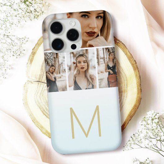 Trendy Pastel Ombre Foto Collage Monogram Initial Case-Mate iPhone Hülle