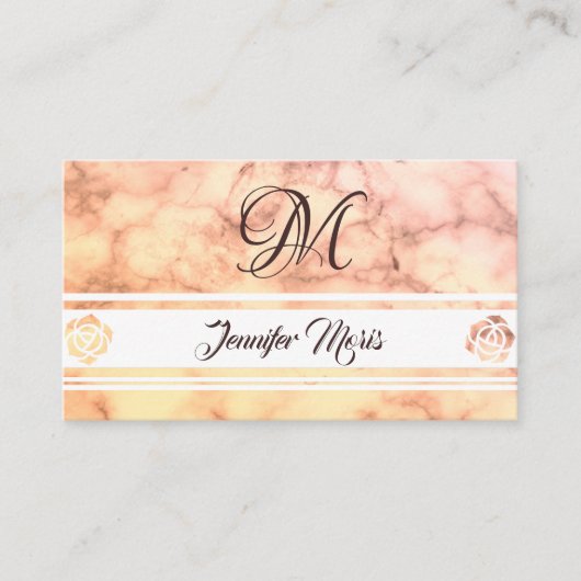 Trendy Pastel Orange Marmor mit Ihrem Monogramm Visitenkarte (Vorderseite)