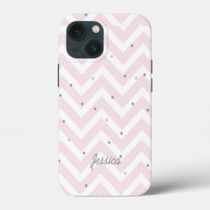 Trendy Pastel Pink Zickzack Dotty Personalisiert iPhone 13 Mini Hülle