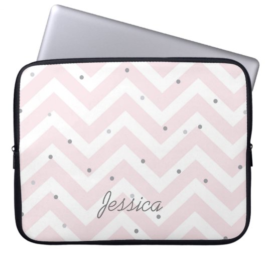 Trendy Pastel Pink Zickzack Dotty Personalisiert Laptopschutzhülle (Vorderseite)