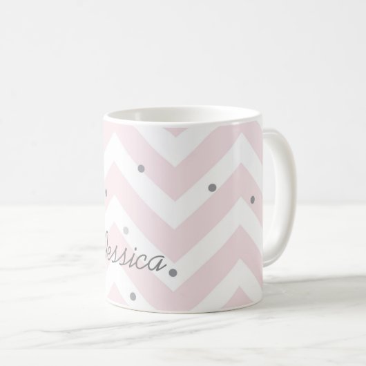 Trendy Pastel Pink Zickzack und Dots Personalisier Kaffeetasse (VorderseiteRechts)