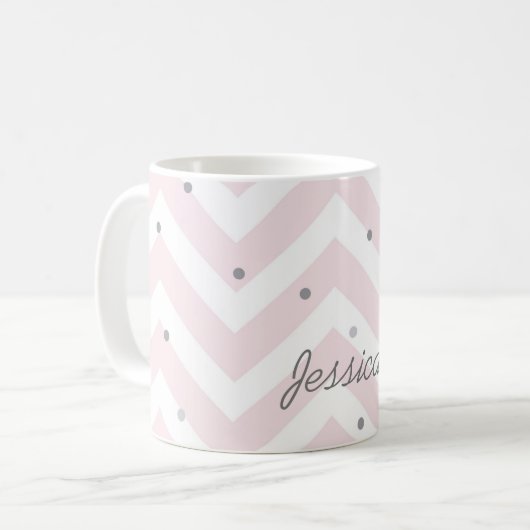 Trendy Pastel Pink Zickzack und Dots Personalisier Kaffeetasse (Vorderseite Links)