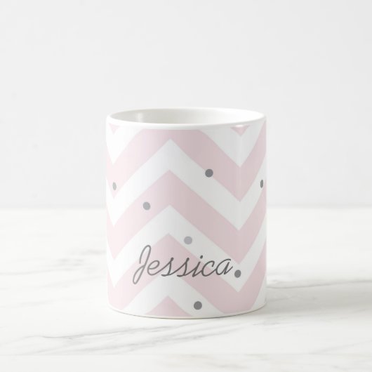 Trendy Pastel Pink Zickzack und Dots Personalisier Kaffeetasse (Mittel)