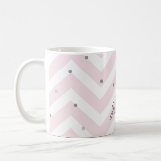 Trendy Pastel Pink Zickzack und Dots Personalisier Kaffeetasse (Links)