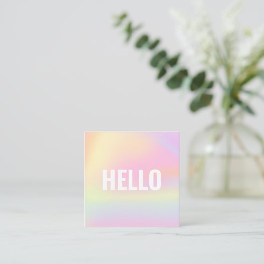 Trendy Pastel Rainbow Unicorn Gradient Hello Squar Quadratische Visitenkarte (Stehend Vorderseite)