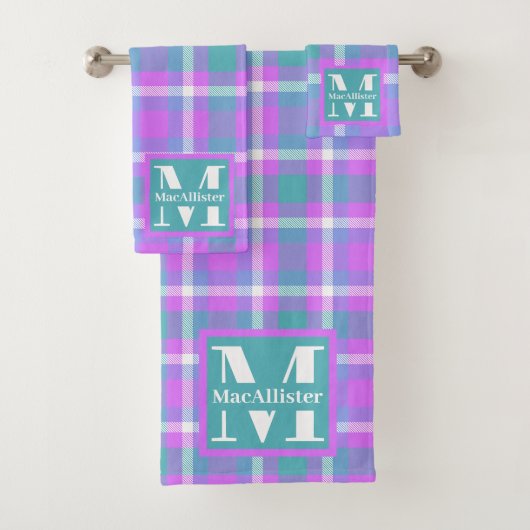 Trendy Pastel Vaporwave Tartan Kariert Monogram Badhandtuch Set (Insitu)