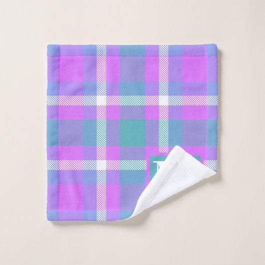 Trendy Pastel Vaporwave Tartan Kariert Monogram Badhandtuch Set (Waschlappen)