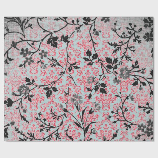 Trendy Pattern Red Turquoise Girly Vintag Damask Geschenkpapier (Flach)