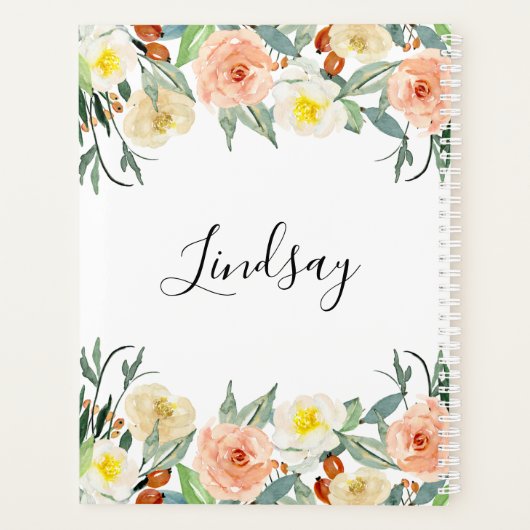 Trendy Peach Floral Mit Monogramm Planer (Rückseite)