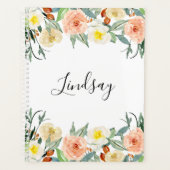 Trendy Peach Floral Mit Monogramm Planer (Vorderseite)