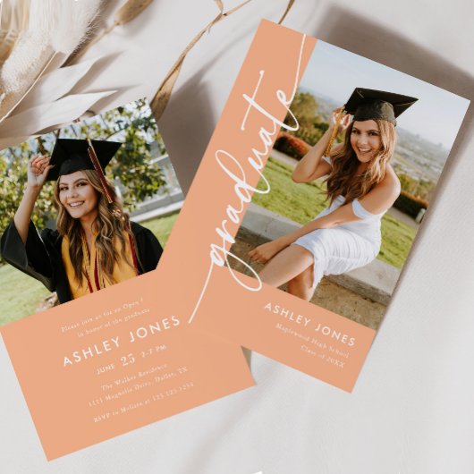 Trendy Peach Graduate Foto Abschluss Einladung
