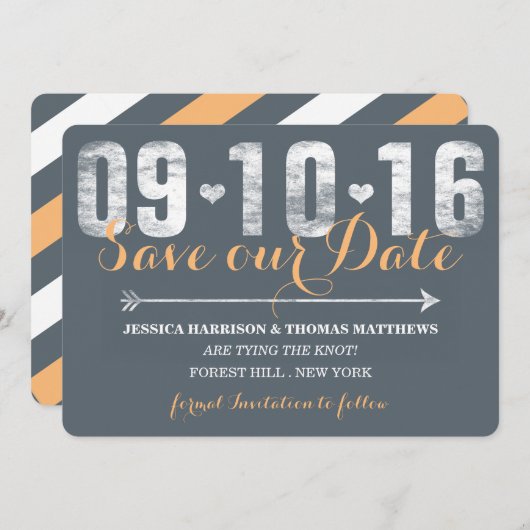 Trendy Peach & Gray Save the Date (Vorne/Hinten)