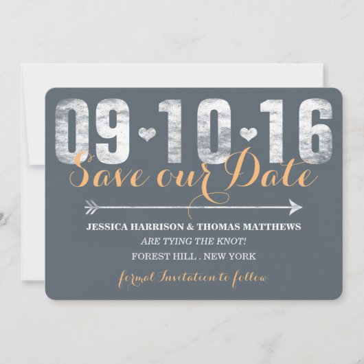 Trendy Peach & Gray Save the Date (Vorderseite)
