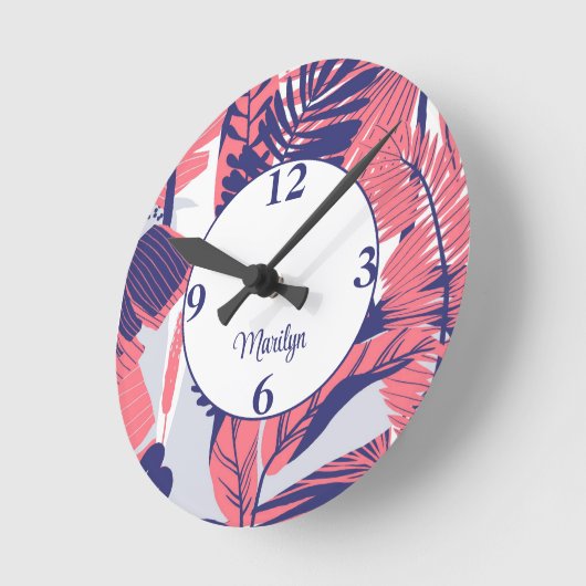 Trendy Peach & Navy Muster 8-in Acrylwand Runde Wanduhr (Winkel)