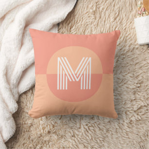 Trendy Peach Pink Geometric Modern Monogram Kissen