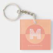 Trendy Peach Pink Geometric Modern Monogram Schlüsselanhänger (Vorderseite)
