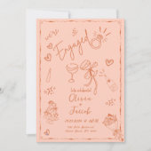 Trendy Peach Rust Hand gezeichnete Engagement Part Einladung (Vorderseite)