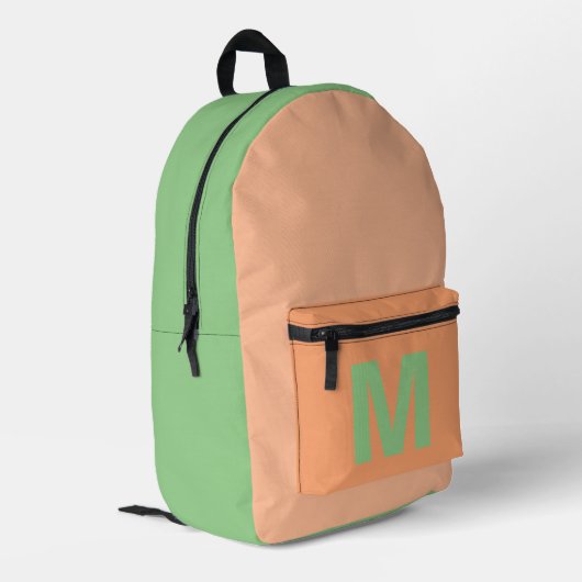 Trendy peach sage green mit Monogram name Bedruckter Rucksack (Rückseitige Ecke links)