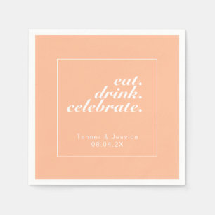 Trendy Peach & White Moderne Minimalistische Hochz Serviette