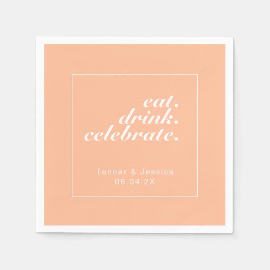 Trendy Peach & White Moderne Minimalistische Hochz Serviette (Vorderseite)