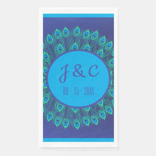 TRENDY PEACOCK GEMUSTERTER CUSTOM TEXT IN GREEN BL SERVIETTE (Vorderseite)