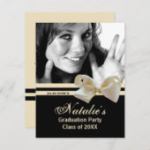 Trendy Pearl Bow Graduation Party Foto Einladung (Vorne/Hinten)