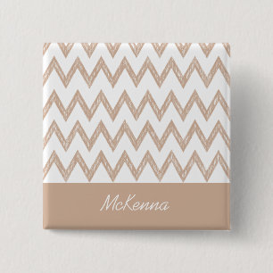Trendy Pencil Tan Zickzack Zigzags mit Namen Button