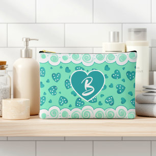 Trendy Peppermint Grün Herz mit Punkten und Wirbel Zubehörtasche