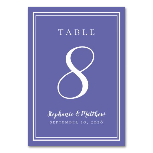 Trendy Periwinkle Blue Custom Wedding Tischnummer (Vorderseite)