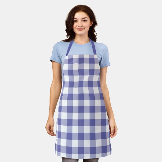 Trendy Periwinkle Blue White Gingham Karo Pattern Schürze (Getragen)